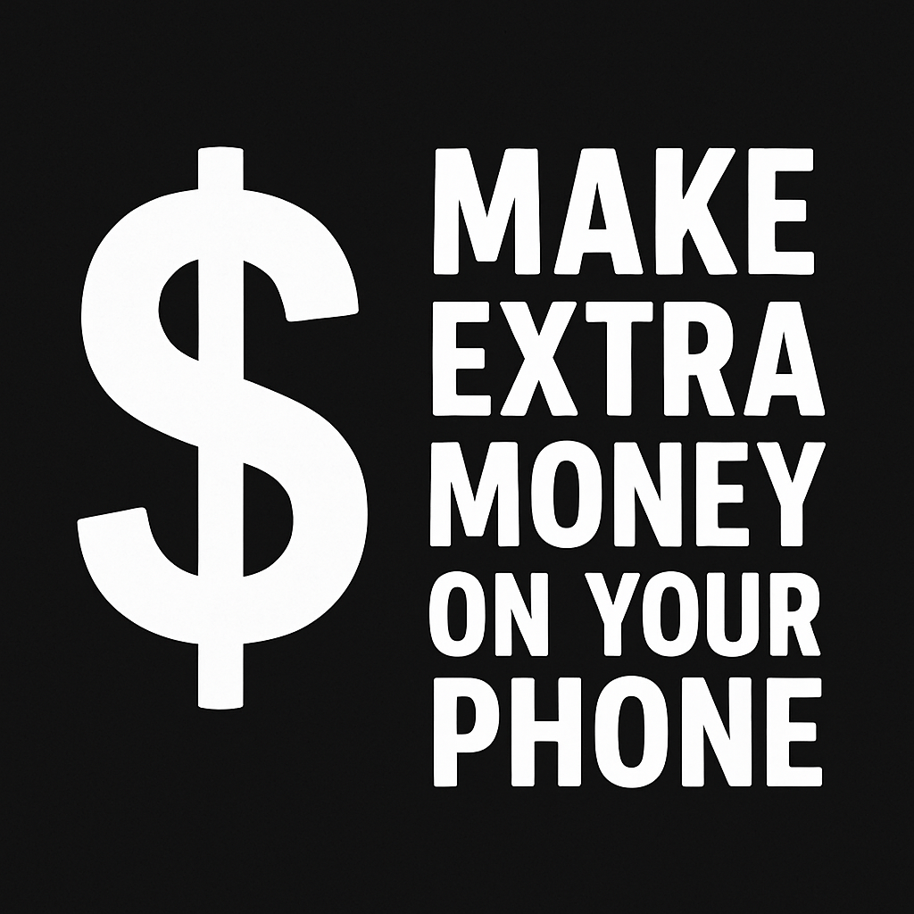 Large white dollar sign next to bold white text on a black background. The text says: MAKE EXTRA MONEY ON YOUR PHONE.